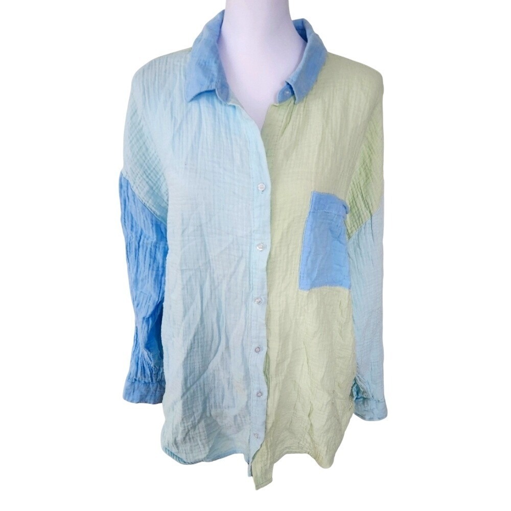 Mudpie Colorblock Pool/Beach/Resort Button-Up Cover Up/Shirt M/L